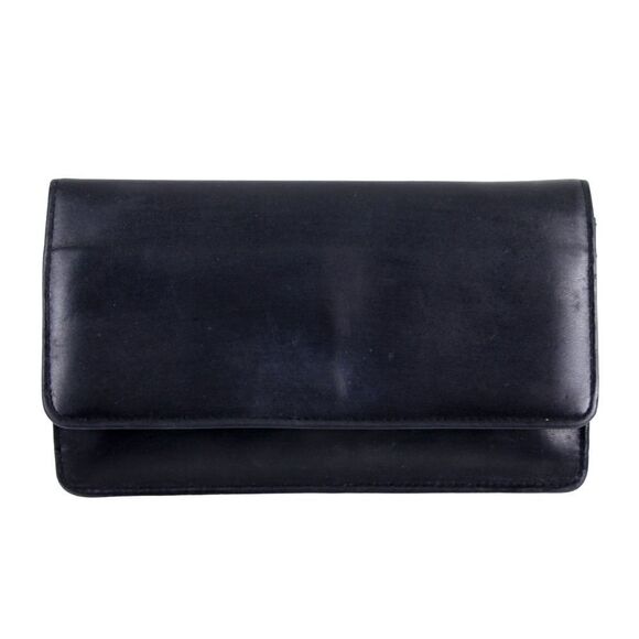 DOPP BLACK GENUINE LEATHER ID CARD ZIP CLASP COIN BILL HOLDER WALLET CLUTCH - Picture 1 of 11